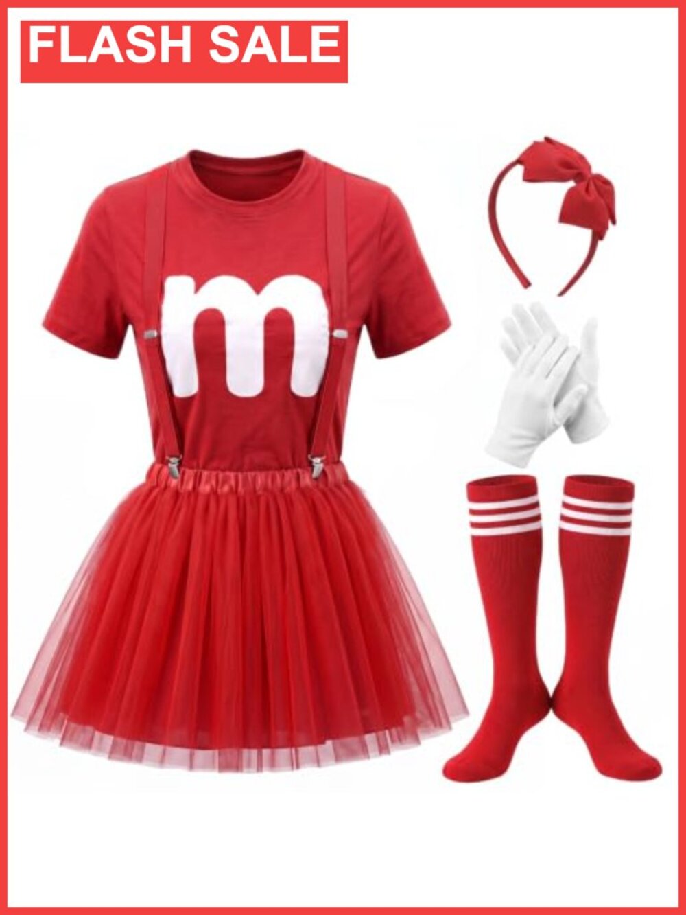 Halloween Letter M Graphic Tee Tutu Socks Suspenders Costume Set Women